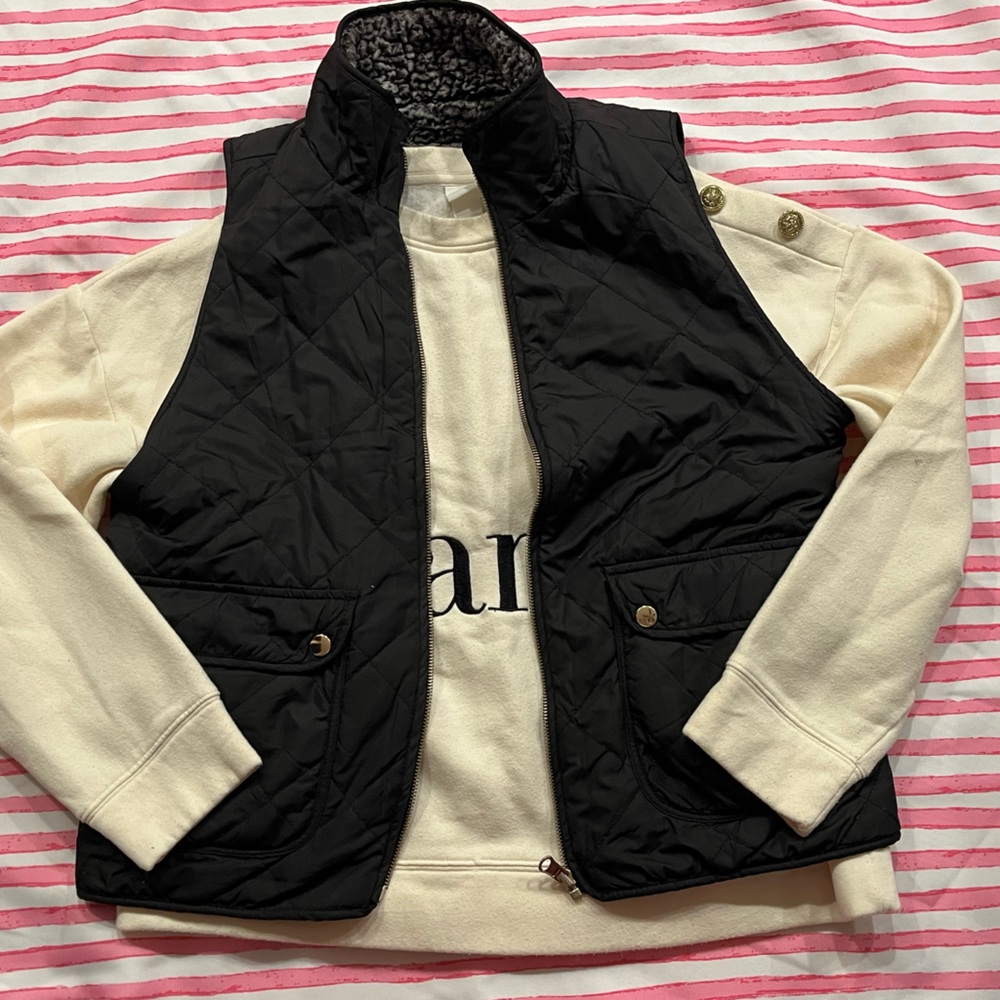 Reversible Quilted & Faux Sherpa Vest (Black / Gray)
